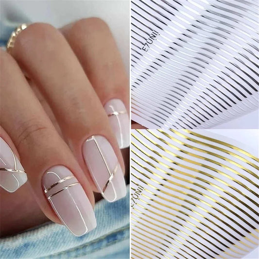 2PCS Gold Silver Lines Stripe DIY Nail Sticker Geometric