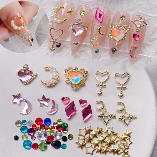 200-300Pcs Mixed Size Sailor Moon Heart Nail Charms 3D